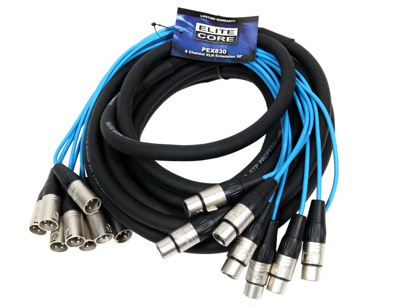 Elite Core PEX830 | 8 Channel Fan to Fan XLR Extension Snake | 30' ft - Image 1